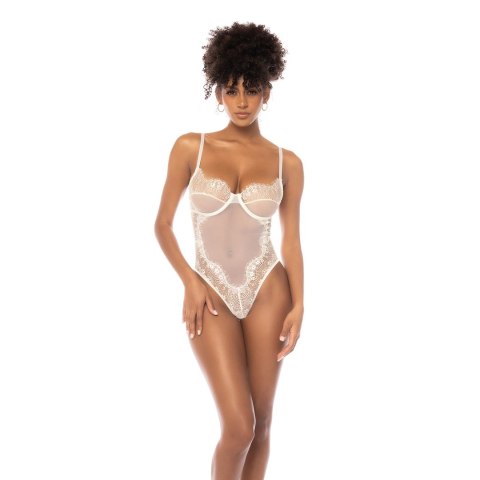 Obsessive Teddy S Ivory - Elegancki koronkowy body z transparentną siateczką