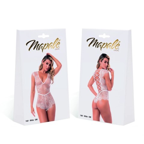 Mapale Bodysuit L/XL Biały Koronkowy z Regulacją i Wiązaniem