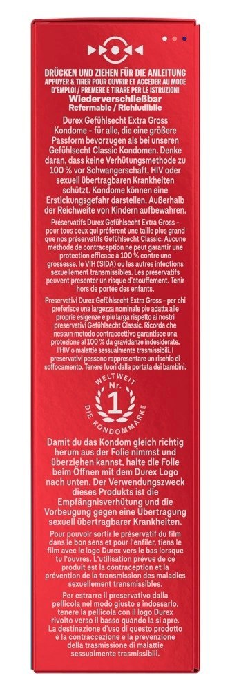 Durex Gefuhlsecht Extra Gross 10 szt. anatomiczne prezerwatywy XXL