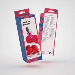 Me Lo Como Zestaw - Opaska, Kajdanki Rzepowe i Żel Truskawkowy 50 ml Czerwony