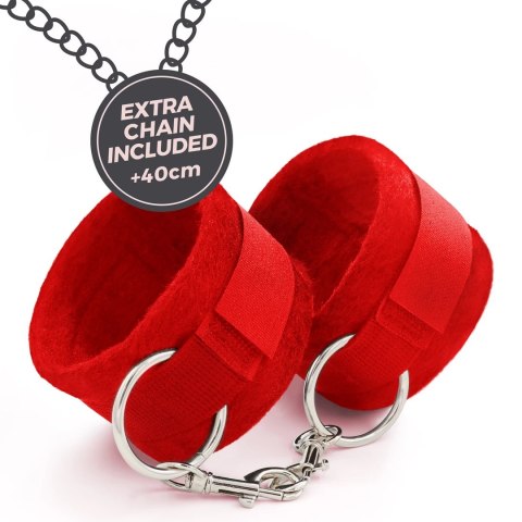 Me Lo Como Zestaw - Opaska, Kajdanki Rzepowe i Żel Truskawkowy 50 ml Czerwony