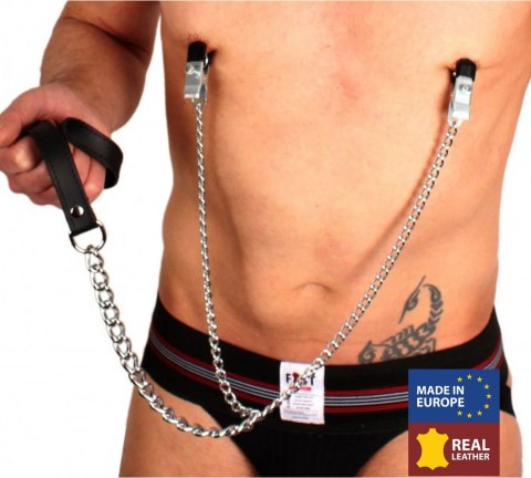 Red Leather Klipsy z łańcuszkiem do ciała, skora naturalna, czarno-srebrne, 55 cm