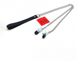 Red Leather Klipsy z łańcuszkiem do ciała, skora naturalna, czarno-srebrne, 55 cm
