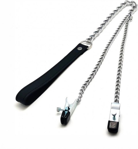 Red Leather Klipsy z łańcuszkiem do ciała, skora naturalna, czarno-srebrne, 55 cm