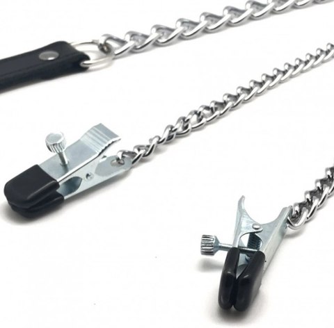Red Leather Klipsy z łańcuszkiem do ciała, skora naturalna, czarno-srebrne, 55 cm