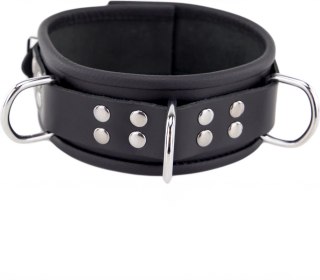 Red Leather Skorzana Ozdoba Szyi 3 Metalowe O-Ringi Czarna 38-53 cm