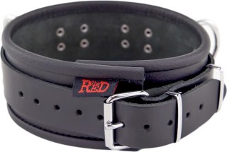 Red Leather Skorzana Ozdoba Szyi 3 Metalowe O-Ringi Czarna 38-53 cm