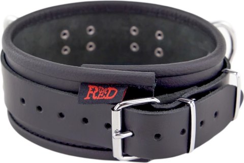 Red Leather Skorzana Ozdoba Szyi 3 Metalowe O-Ringi Czarna 38-53 cm