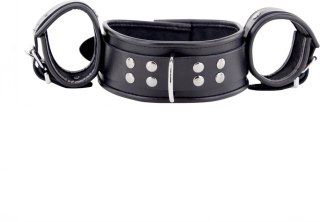Red Leather - Skorzany zestaw obroży i mankietow na szyję i nadgarstki, czarny