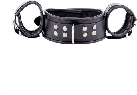 Red Leather - Skorzany zestaw obroży i mankietow na szyję i nadgarstki, czarny