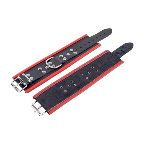 Red Leather skorzane kajdanki regulowane czerwono-czarne 25 cm