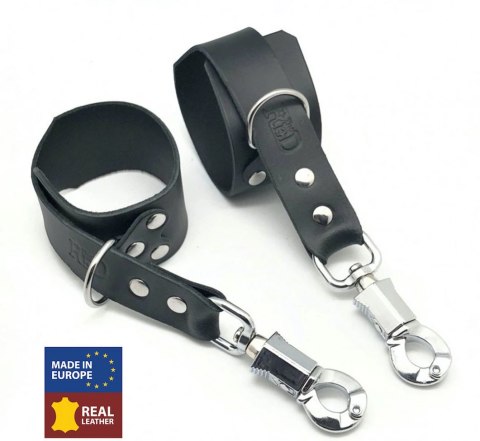 Red Leather skorzane kajdanki z karabińczykiem bezpieczeństwa czarne
