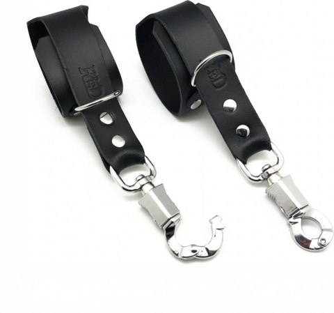 Red Leather skorzane kajdanki z karabińczykiem bezpieczeństwa czarne