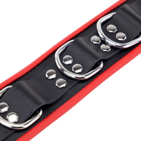 Red Leather skorzany naszyjnik z 3 metalowymi pierścieniami, czerwono-czarny