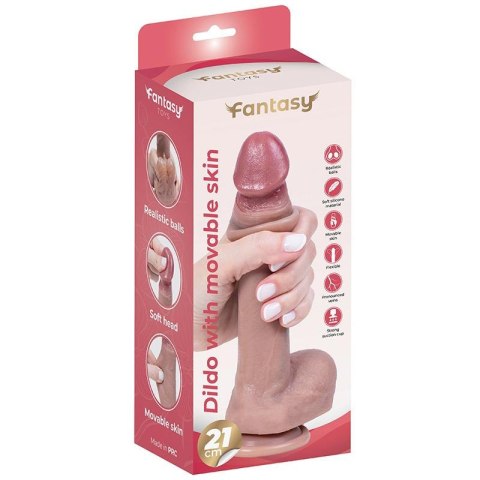 Silicone dildo with foreskin and realistic testicles 21 cm