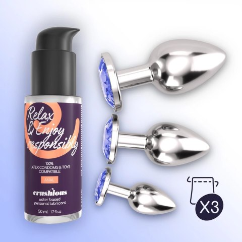 Crushious Bijou Zestaw 3 metalowych ozdobnych korkow intymnych Blue