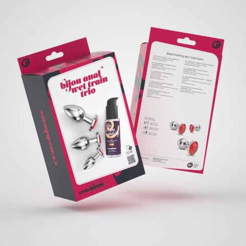 Crushious Bijou Zestaw 3 ozdobnych korkow intymnych metalowych - czerwone kryształy