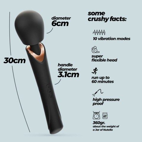 Crushious Holly Czarna Bezprzewodowa Masażerka z 10 Trybami Wibracji 30cm