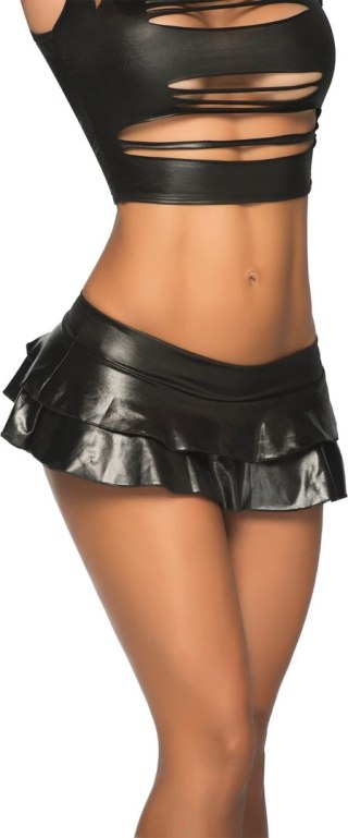 Mapale Wet Look Czarna Spodniczka Mini Z Podwojną Falbaną M/L