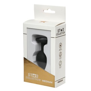 Star Collection - Black Silicone Anal Plug M - Clear Stone