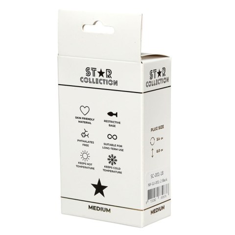 Star Collection - Black Silicone Anal Plug M - Light Blue Stone