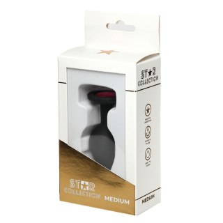 Star Collection - Black Silicone Anal Plug M - Pink Stone