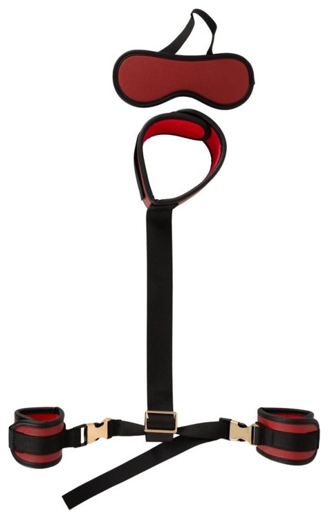 Bad Kitty Neck to Wrist Bondage Set czarno-czerwony, regulowany, z opaską