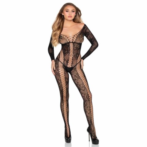 Leg Avenue Lace Bodystocking Black - koronkowy model z długim rękawem