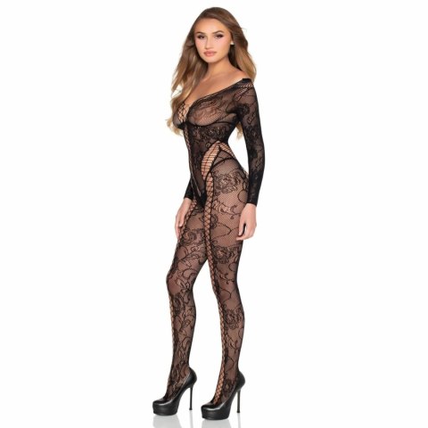 Leg Avenue Lace Bodystocking Black - koronkowy model z długim rękawem