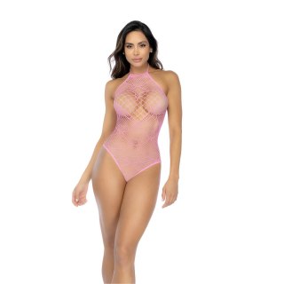 Mapale Heart Fishnet Bodysuit Bubbelgum Pink z motywem serca One Size
