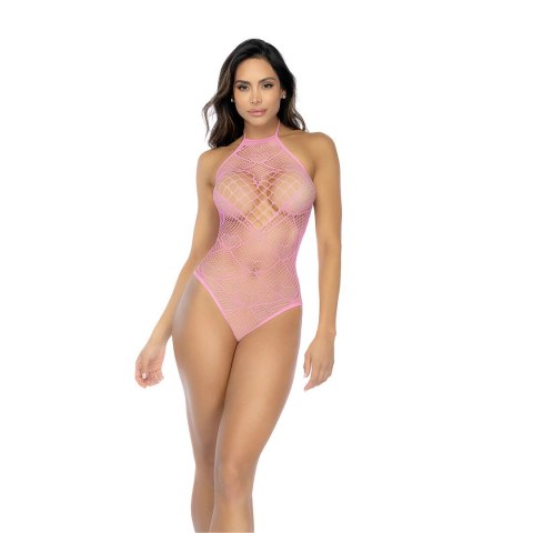 Mapale Heart Fishnet Bodysuit Bubbelgum Pink z motywem serca One Size