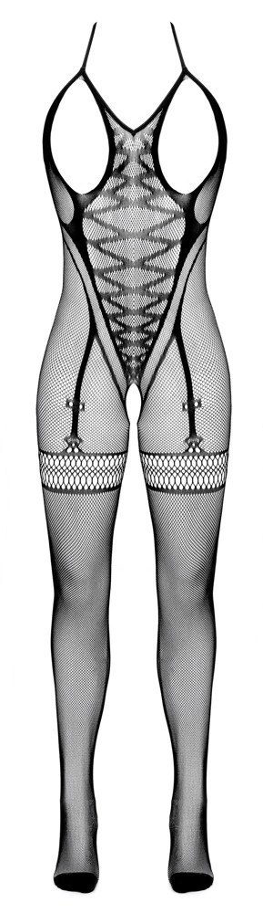 Cottelli Fantasy Catsuit czarny, siateczkowy, otwarty biust S-L