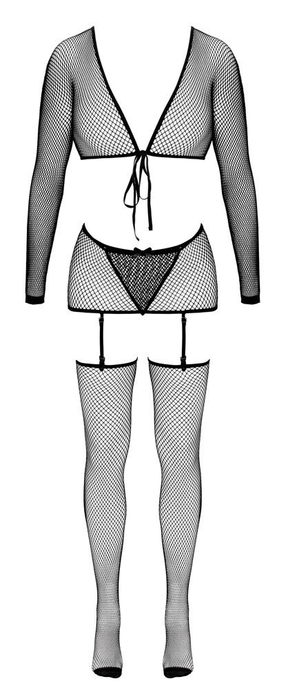 Cottelli Fantasy Set Czarny Komplet Siateczkowy 4-częściowy S-L