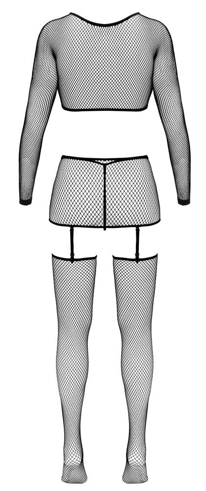 Cottelli Fantasy Set Czarny Komplet Siateczkowy 4-częściowy S-L