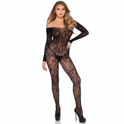 Leg Avenue 89366 Bodystocking koronkowy czarny, kwiatowy wzor, uniwersalny