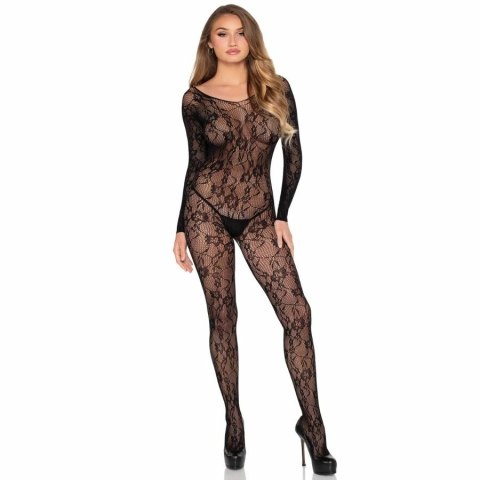 Leg Avenue 89366 Bodystocking koronkowy czarny, kwiatowy wzor, uniwersalny
