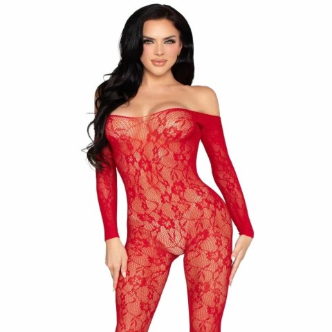 Leg Avenue 89366 Bodystocking koronkowy czerwony, kwiatowy wzor, uniwersalny