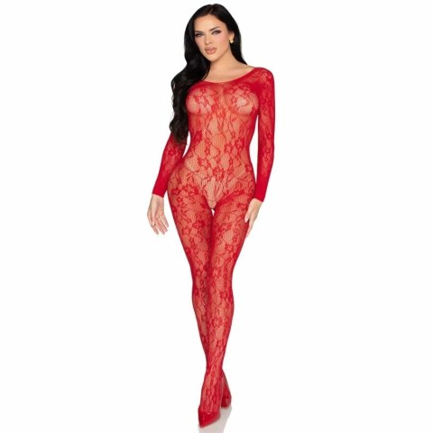 Leg Avenue 89366 Bodystocking koronkowy czerwony, kwiatowy wzor, uniwersalny