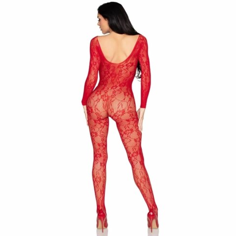 Leg Avenue 89366 Bodystocking koronkowy czerwony, kwiatowy wzor, uniwersalny
