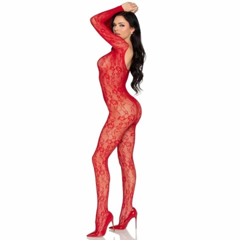Leg Avenue 89366 Bodystocking koronkowy czerwony, kwiatowy wzor, uniwersalny