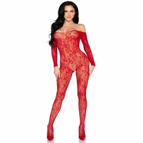 Leg Avenue 89366 Bodystocking koronkowy czerwony, kwiatowy wzor, uniwersalny