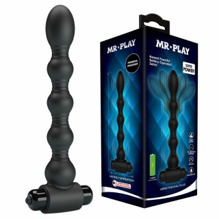 MR PLAY Masażer wibrujący z koralikami i korkiem, czarny silikon