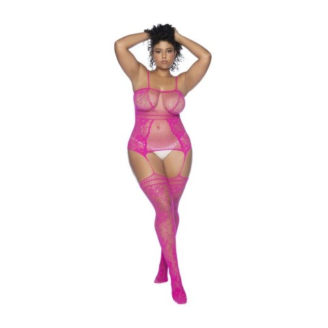 Mapele Bodystocking Fishnet Kwiatowy Queen Size Rożowy