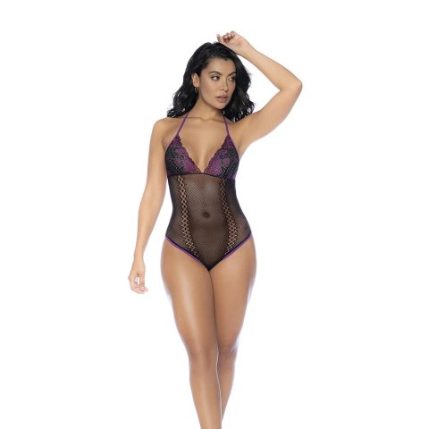 Mapele Fishnet & Lace Body komplet z rękawiczkami czarno-fioletowy uniwersalny