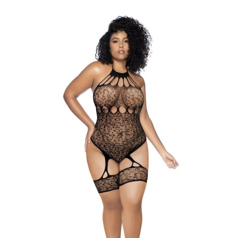 Mapele Leopard Bodysuit Queen Size czarny siateczkowy wzor