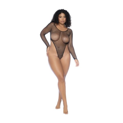 Mapele Long Sleeve Fishnet Bodysuit Queen Size Czarny siateczkowy