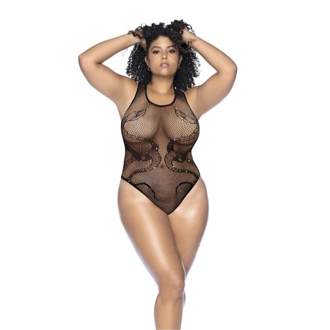 Mapele Snake Fishnet Body z Cyrkoniami Queen Size Czarny