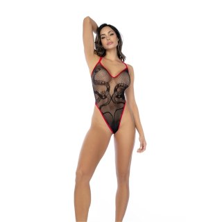 Mapele Snake Fishnet Bodysuit Czarny/Czerwony Uniwersalny