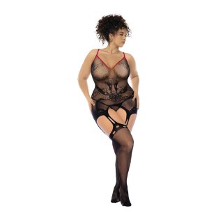 Mapele Snake Rose Bodystocking Queen Size czarno-czerwony