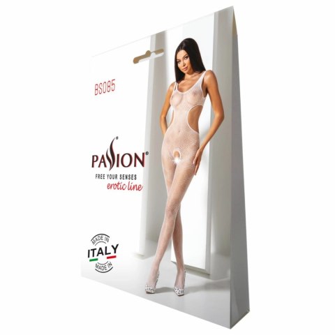 Passion BS085 biały kombinezon siateczkowy z geometrycznym wzorem One Size